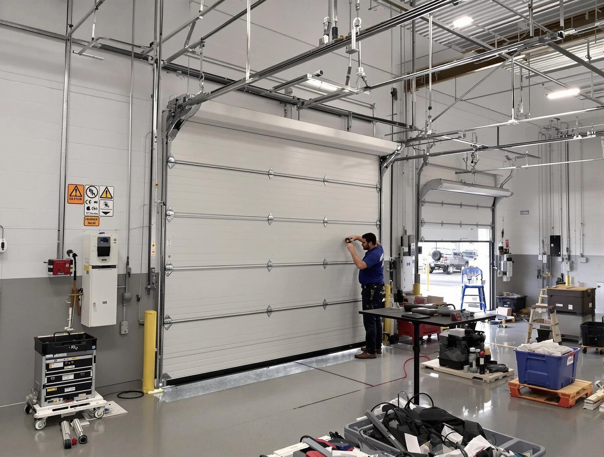 Commercial garage door repair being performed by Johnstown Garage Door Repair expert in Johnstown