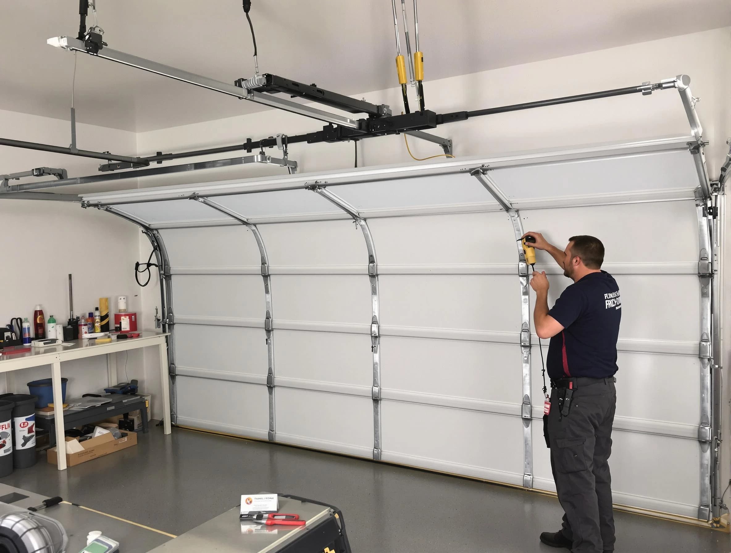 Johnstown Garage Door Repair certified technician performing overhead door system repair in Johnstown