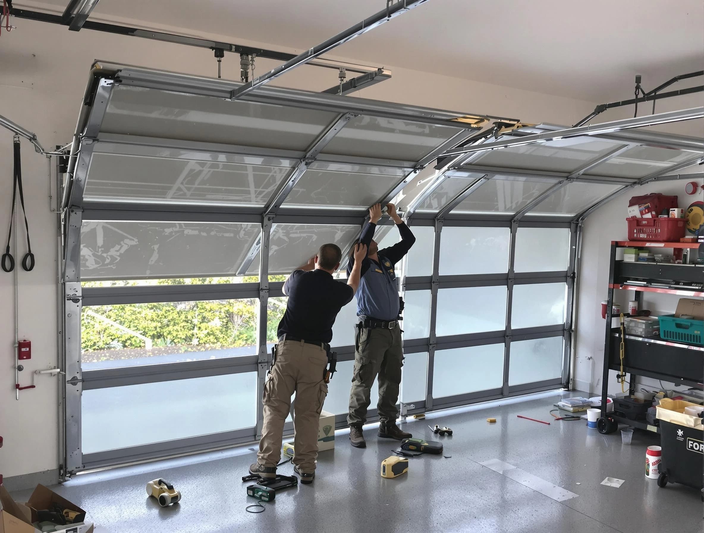 Johnstown Garage Door Repair expert performing precise panel replacement on Johnstown garage door