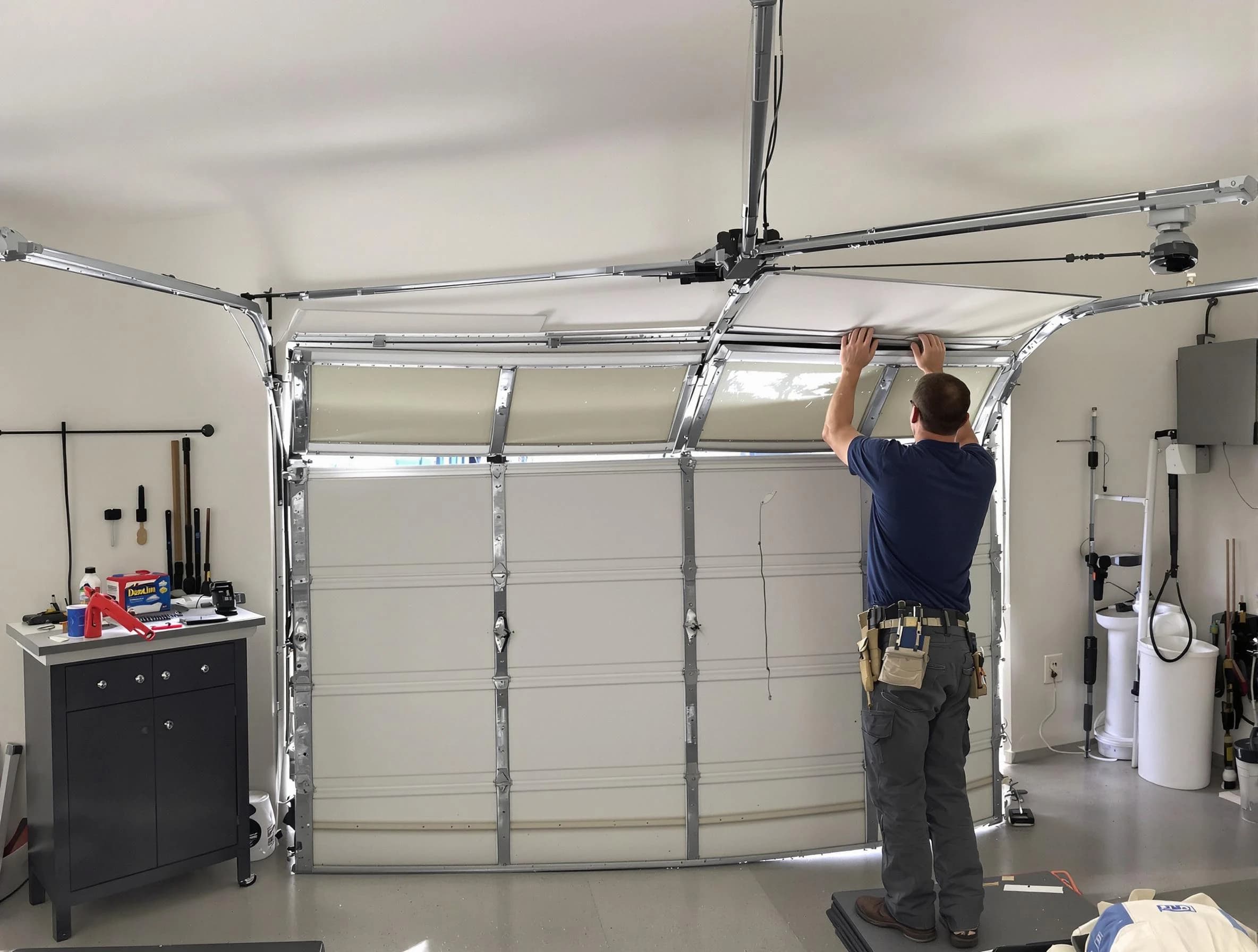 Johnstown Garage Door Repair specialist performing precise section replacement on Johnstown garage door