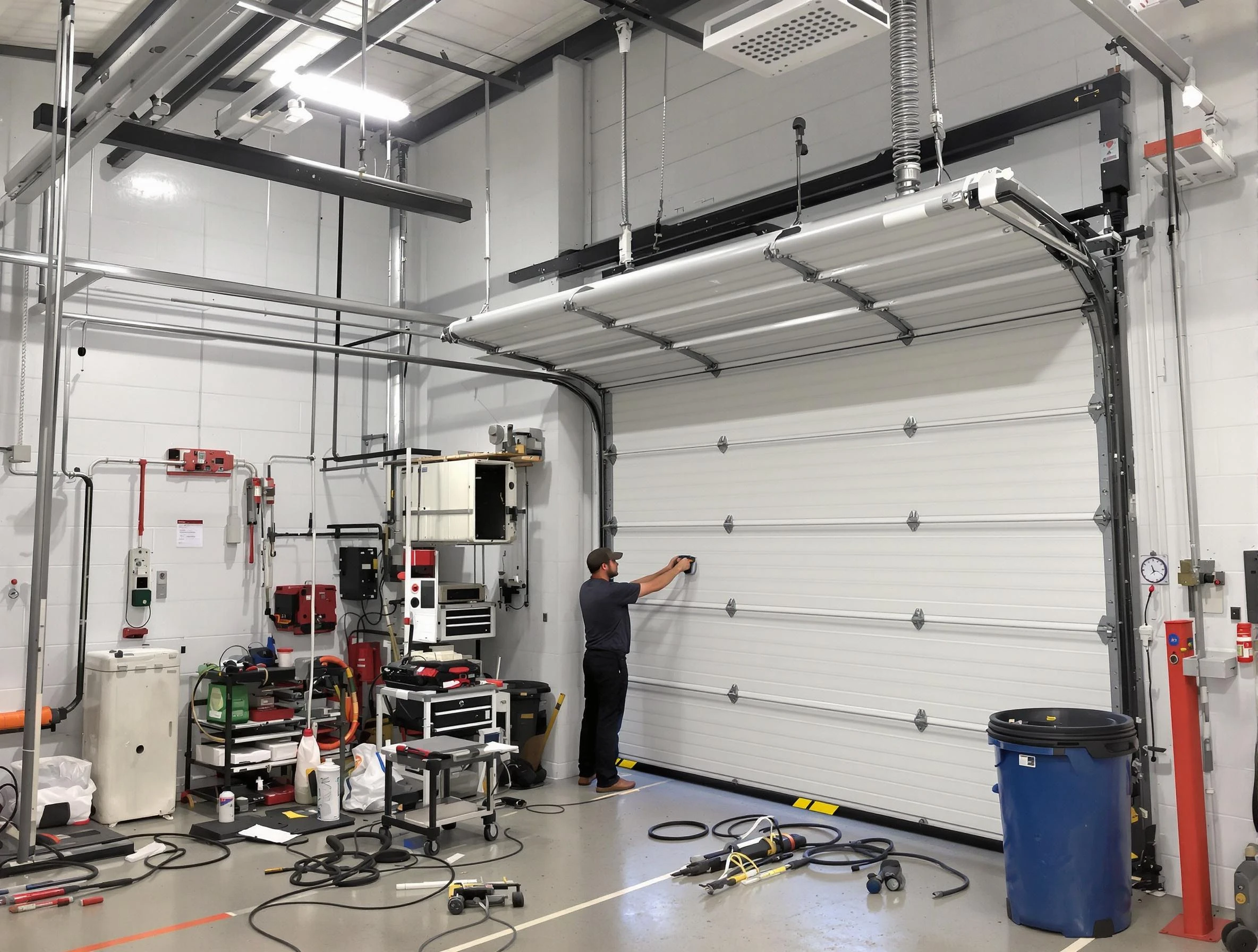 Johnstown Garage Door Repair certified technician performing commercial door repair at a Johnstown business facility