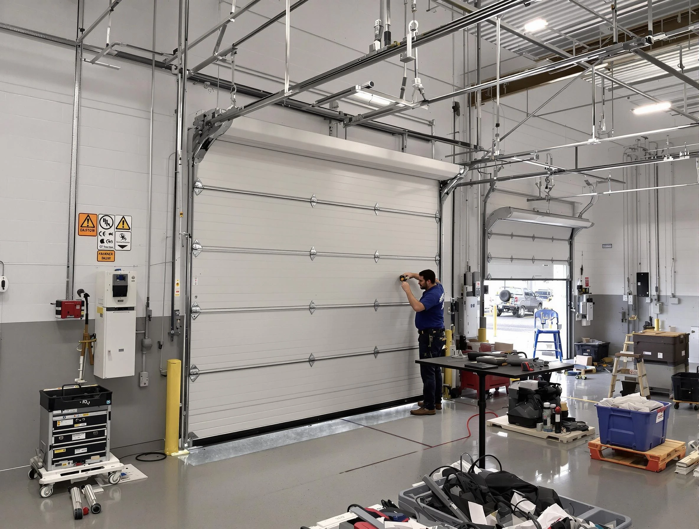 Commercial garage door repair being performed by Johnstown Garage Door Repair expert in Johnstown