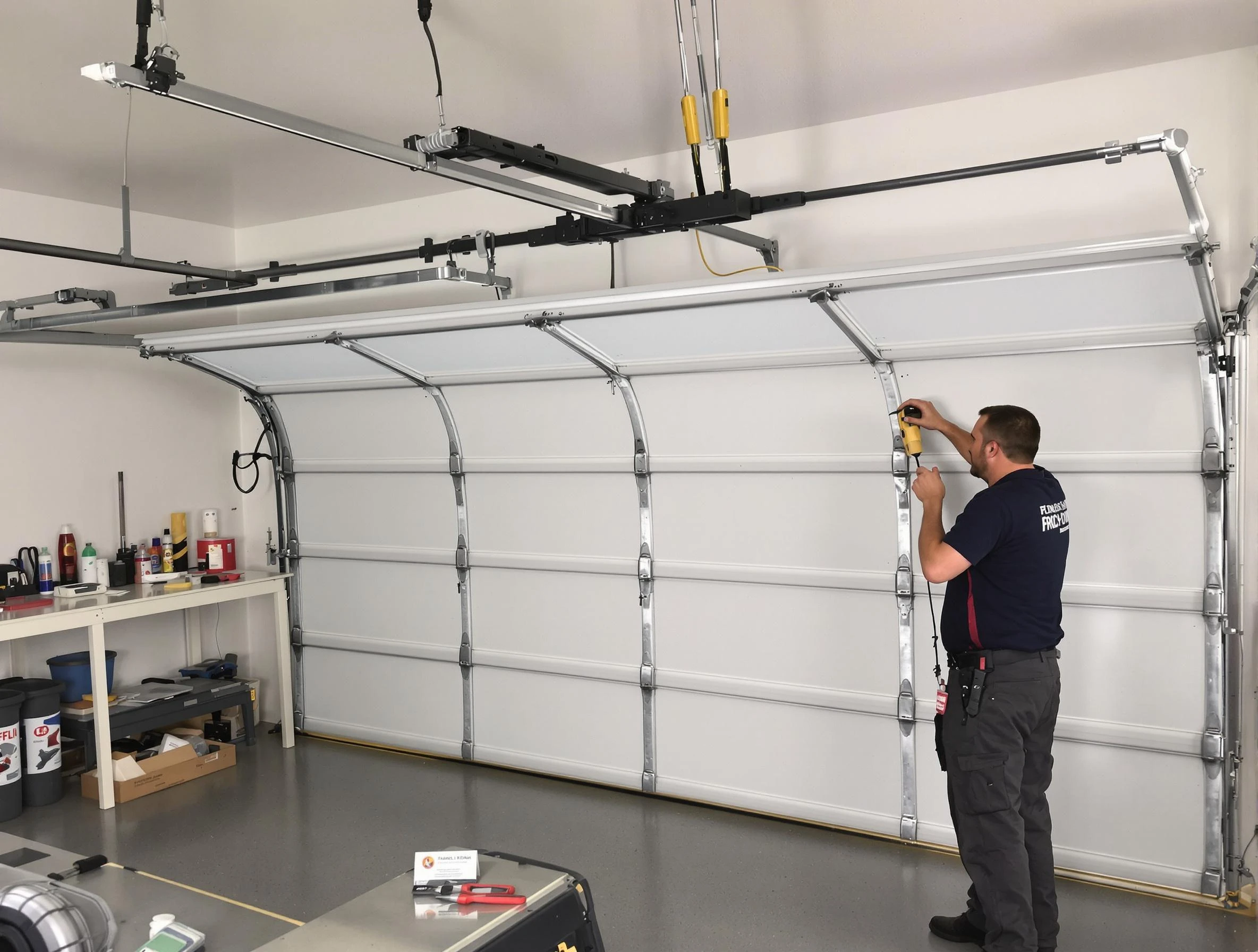 Johnstown Garage Door Repair certified technician performing overhead door system repair in Johnstown