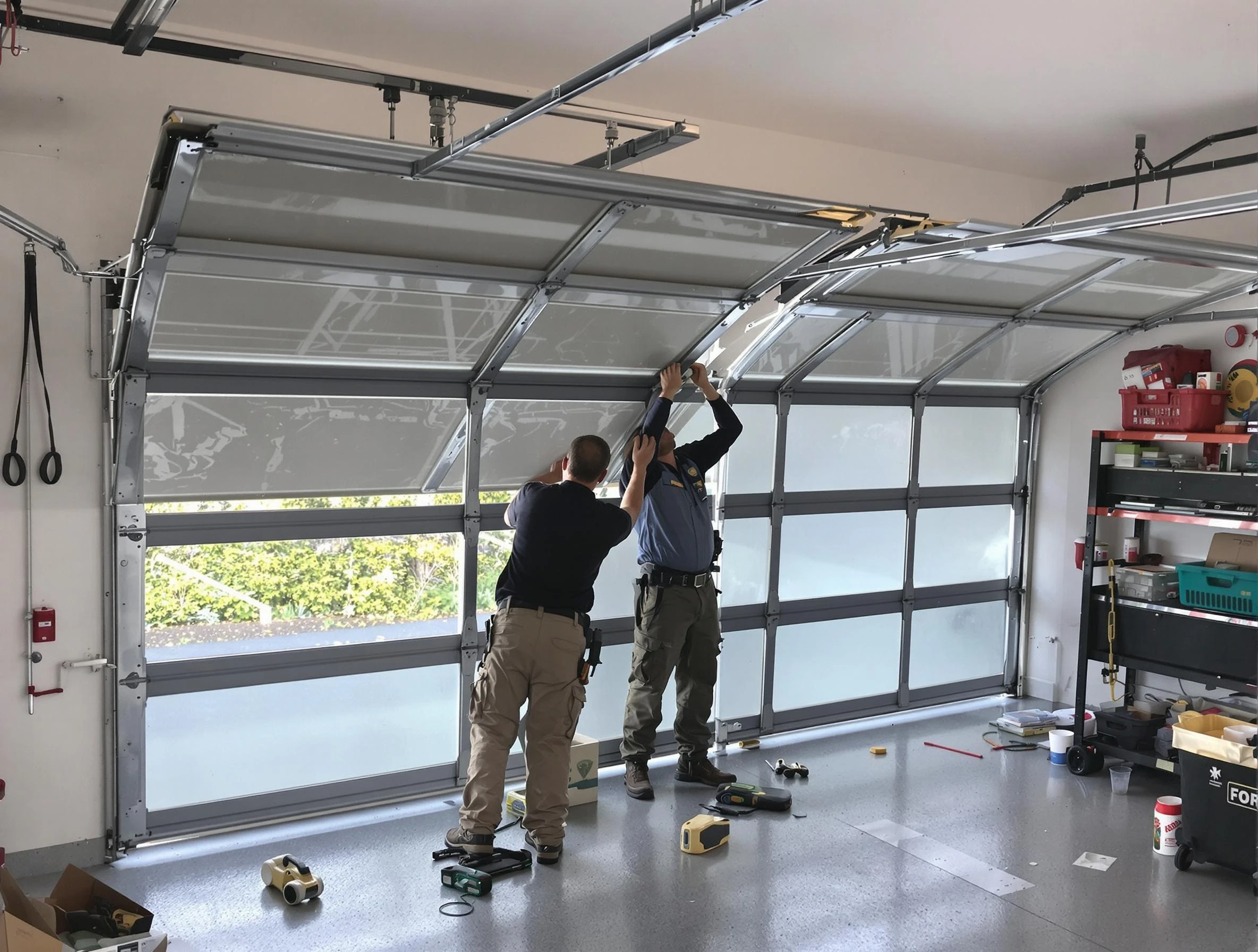 Johnstown Garage Door Repair expert performing precise panel replacement on Johnstown garage door