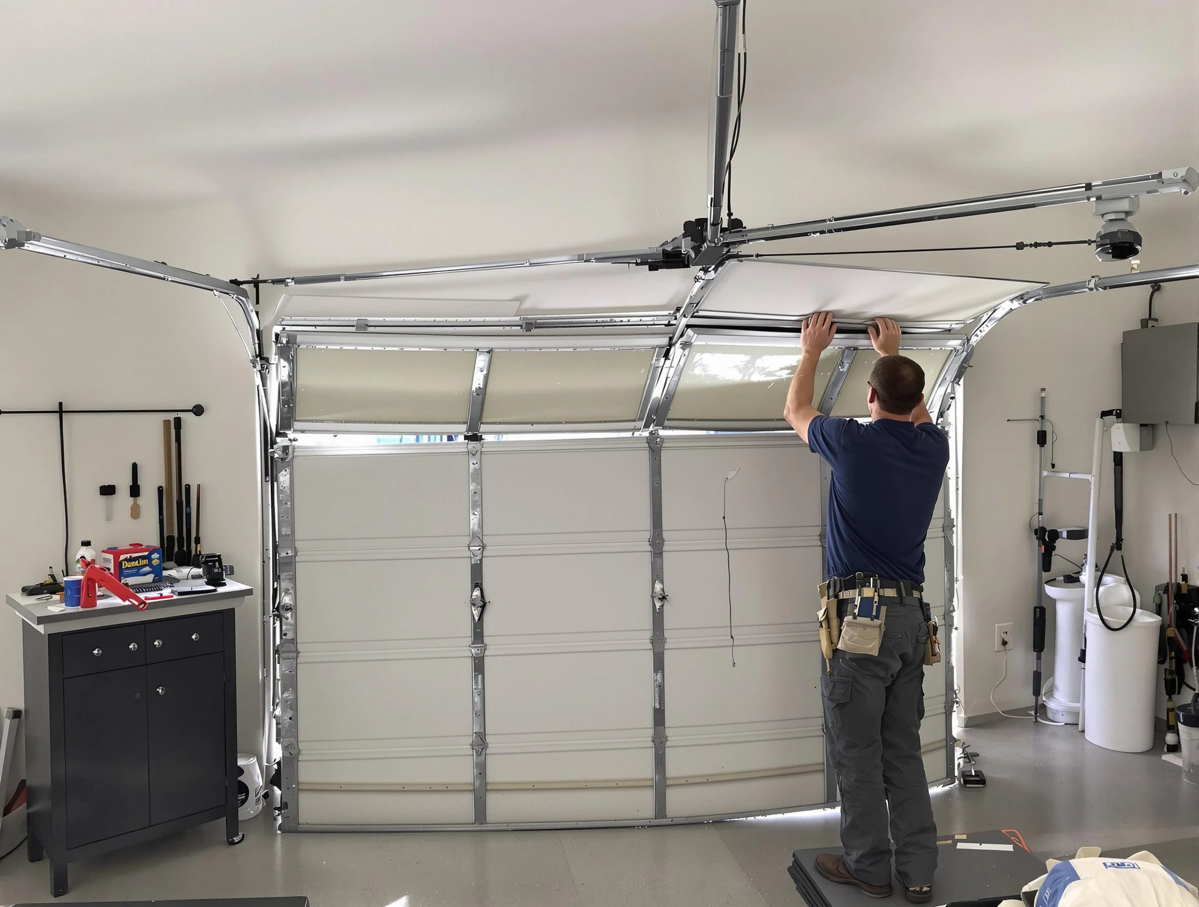 Johnstown Garage Door Repair specialist performing precise section replacement on Johnstown garage door