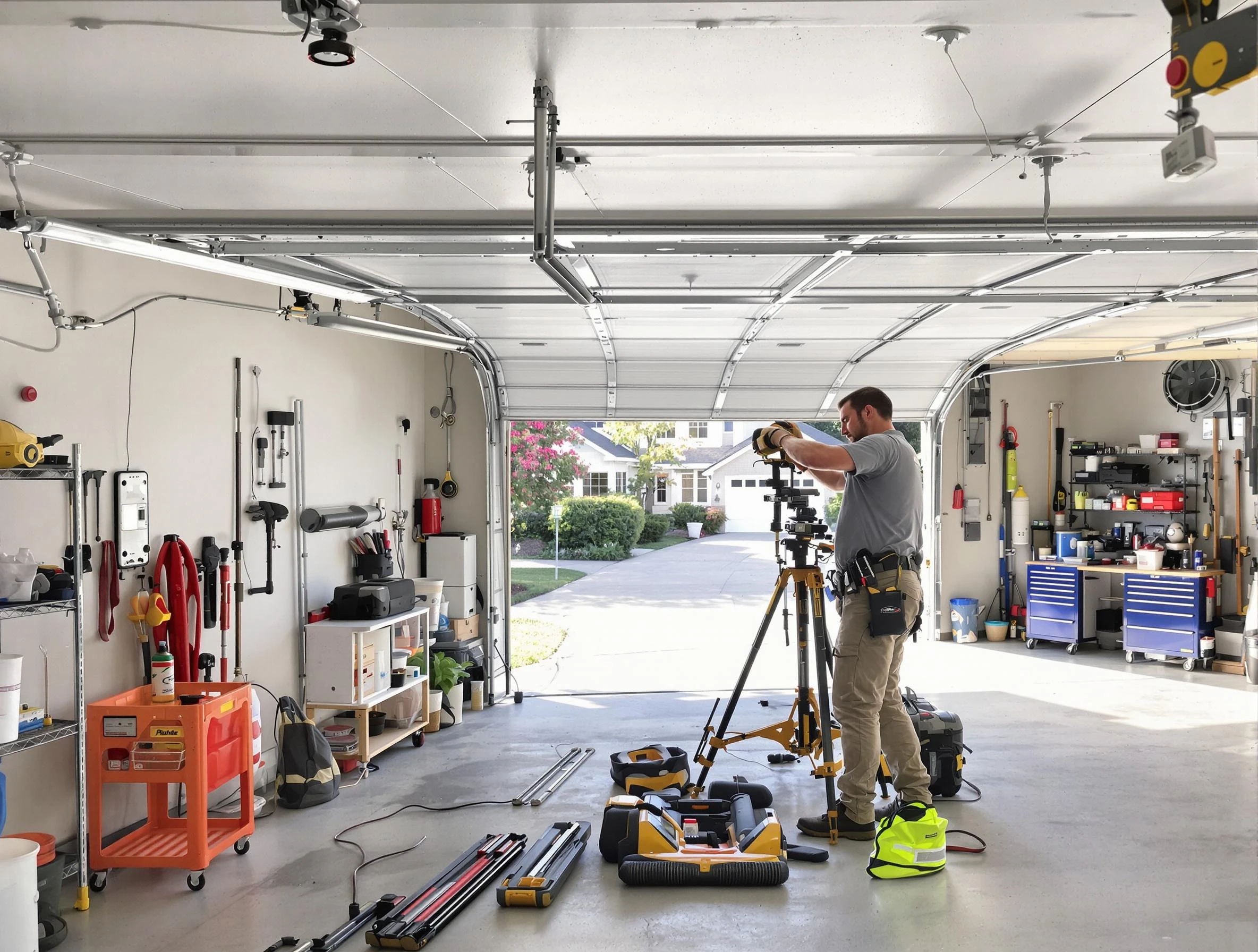 Johnstown Garage Door Repair specialist performing laser-guided track alignment in Johnstown
